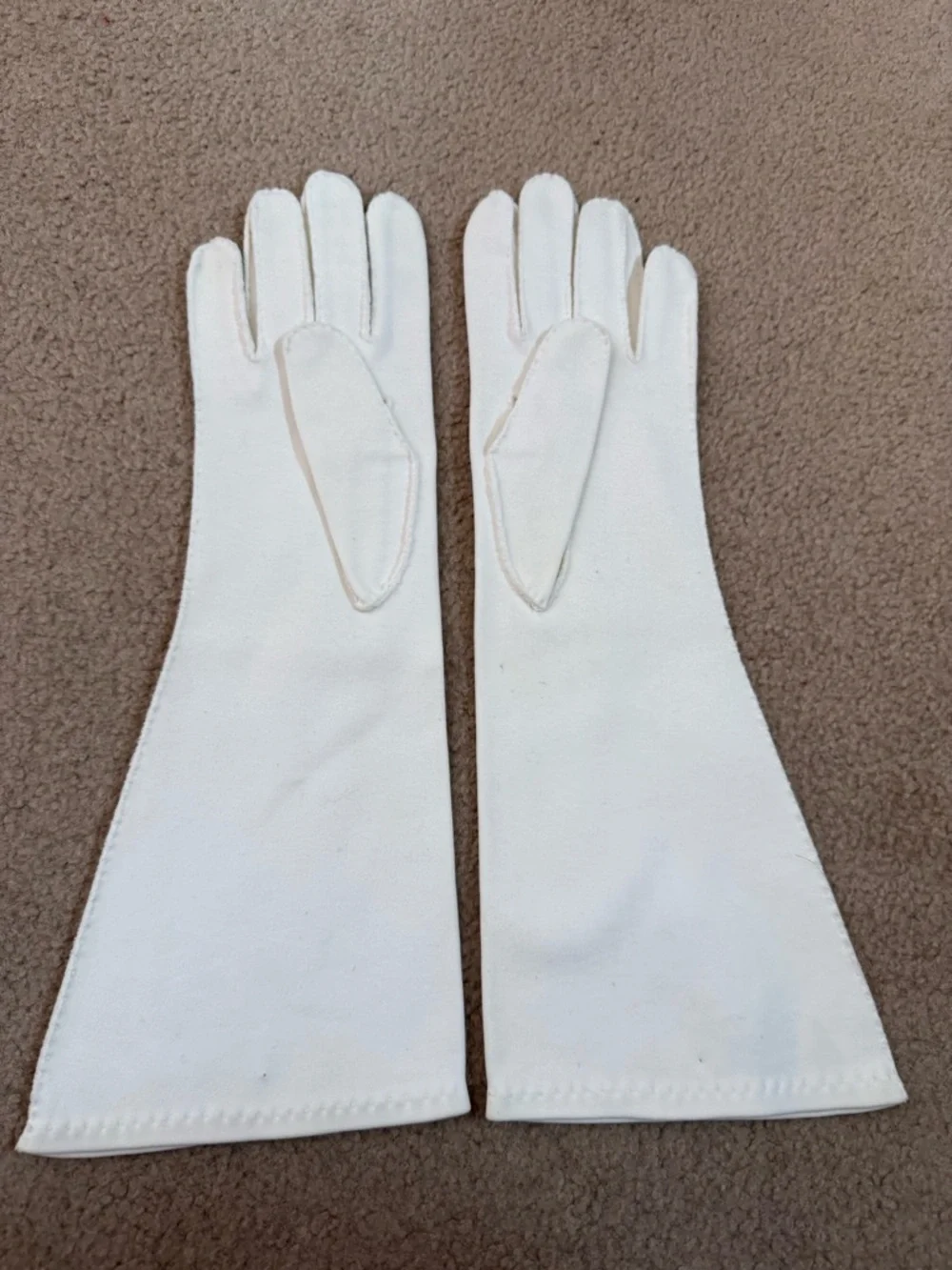 Vintage 1940’s Art deco top stitched white Opera Gloves wedding Large 8 Like new